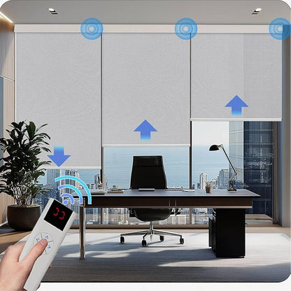Motorized Blinds with Remote Cordless Automatic Motorized Shades Custom Blinds for Indoor Windows Smart Curtains with Alexa Google Home(Solar Grey,W46 x H72in)