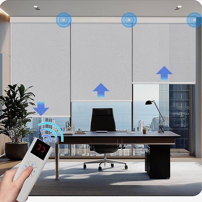 Motorized Blinds with Remote Cordless Automatic Motorized Shades Custom Blinds for Windows Smart Curtains Compatible with Alexa Google Home(Solar Grey,W70 x H72in)