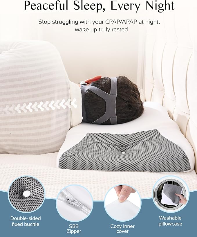 CPAP Pillow for Side Sleeping, Sleep Apnea Pillow for All CPAP Masks Users to Reduce Air Leaks & Masks Pressure, Memory Foam Pillow with Cooling & Breathable Pillowcase for Side Back Sleeper