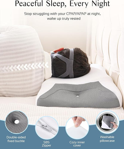 CPAP Pillow for Side Sleeping, Sleep Apnea Pillow for All CPAP Masks Users to Reduce Air Leaks & Masks Pressure, Memory Foam Pillow with Cooling & Breathable Pillowcase for Side Back Sleeper