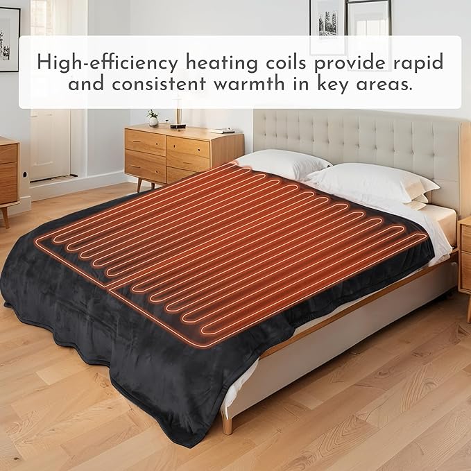 Electric Heated Blanket 72"x84" Full Size Flannel Heated Blanket, Cozy & Warm for All Night, 4 Heat Settings & 10 Hours Auto Off, Machine Washable, Iron Grey