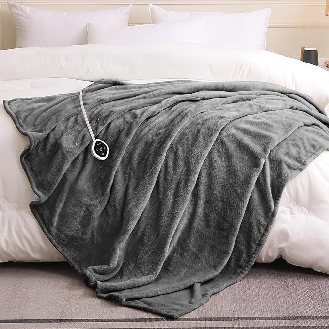 HOMLYNS LuxeHeat Heated Blanket Electric Blanket Twin Size, Soft Flannel Sherpa Heating Blanket with 10 Heat Settings, 1-10 hrs Timer Auto Shut Off (62x84 inches, Grey)