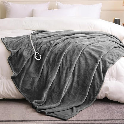 HOMLYNS LuxeHeat Heated Blanket Electric Blanket Twin Size, Soft Flannel Sherpa Heating Blanket with 10 Heat Settings, 1-10 hrs Timer Auto Shut Off (62x84 inches, Grey)