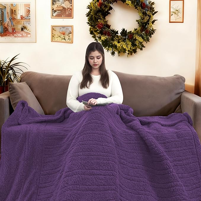 Electric Heated Blanket Full Size 72"×84" with 9 Heating Levels & 1-10Hs Auto Off，Double Sided Plush Sherpa, Energy Efficient, Machine Washable, for Couch & Bed, Dark Purple