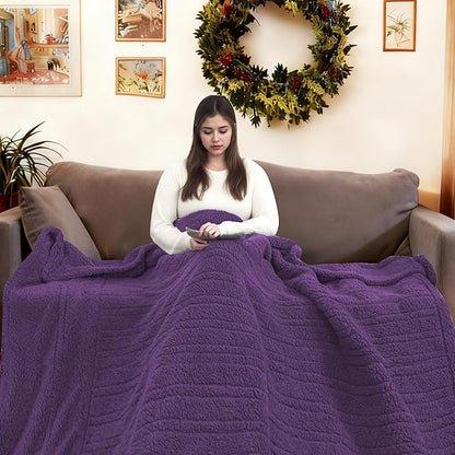 Electric Heated Blanket Full Size 72"×84" with 9 Heating Levels & 1-10Hs Auto Off，Double Sided Plush Sherpa, Energy Efficient, Machine Washable, for Couch & Bed, Dark Purple