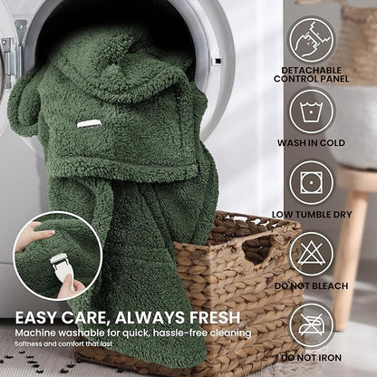 Heated Blanket Electric Blanket Queen - Fast Heating Blanket Throw Dual Control Double Sided Sherpa with 10 Heating Levels & 2-10 Hours Auto Off, Mashine Washable, 84 x 90 Inches, Green
