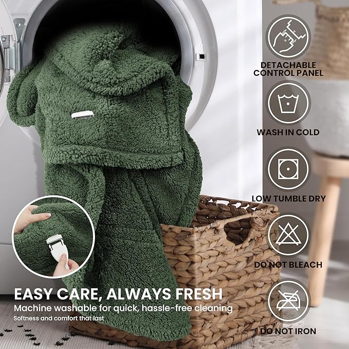 Heated Blanket Electric Blanket Throw - Fast Heating Blanket Throw Double Sided Sherpa Ultra Soft Cozy with 10 Heating Levels & 2-10 Hours Auto Off, Mashine Washable, 50 x 60 Inches, Green