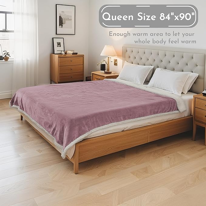 Electric Heated Blanket 84"x90" Queen Size Microplush Cover Blanket, 4 Heat Settings & 10 Hours Auto Off, Cozy & Warm for All Night, Machine Washable,Berry