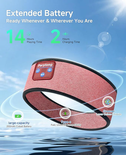 Perytong Sleep Headphones Bluetooth Headband, No Pressure for Ear, Headband Headphones Wireless Earphones Music Sleep Headband Earbuds, Sleep Mask Gifts for Men Women Teens