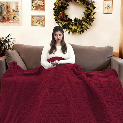 Electric Heated Blanket Full Size 72"×84" with 9 Heating Levels & 1-10Hs Auto Off，Double Sided Plush Sherpa, Energy Efficient, Machine Washable, for Couch & Bed, Red
