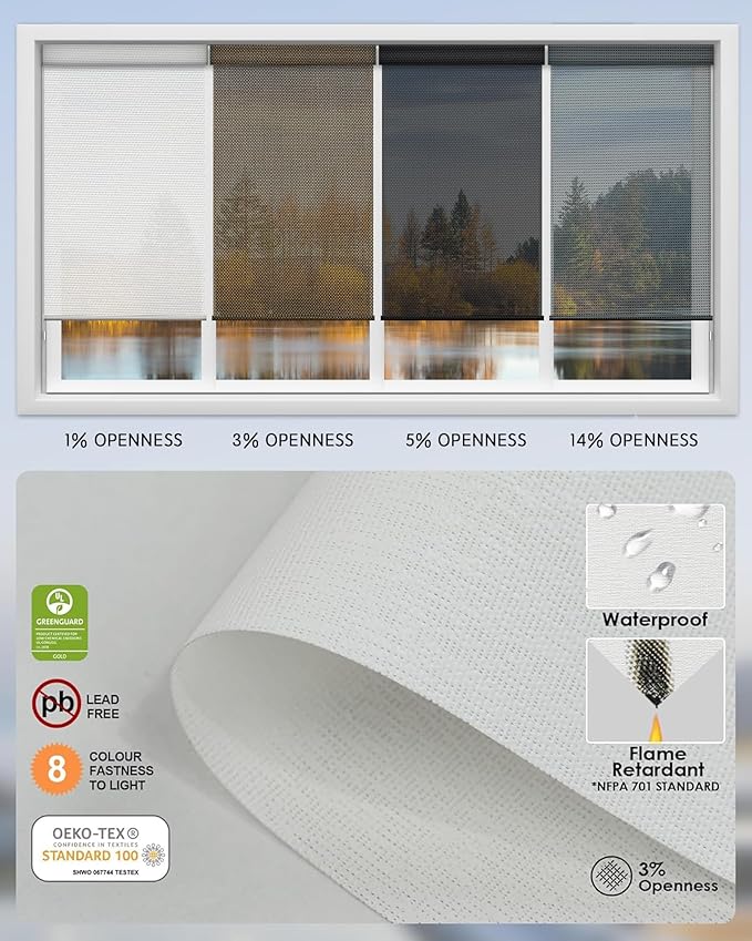 Yoolax Motorized Solar Shades Light Filtering Motorized Blinds with Remote Smart Blinds Work with Alexa Flame Retardant Roller Shades for Windows Home Office Custom Size (3% Openness Milky White)