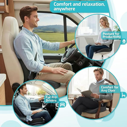 Trucker Seat Cushion, Car Seat Cushion Memory Foam Ergonomic Lumbar & Tailbone Support Pillow for Hemorrhoid, Coccyx & Sciatica Relief, for RV, SUV, Office Chair, Wheelchair (Black Embroider)