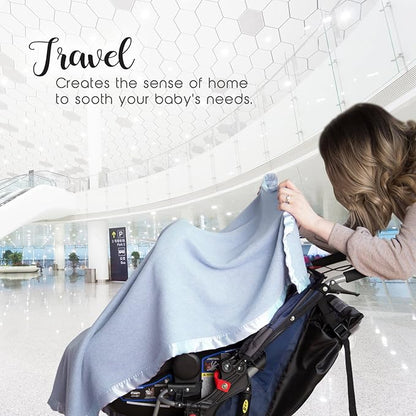 Bamboo Rayon Soft Light Blue Toddler Security Blanket - Thermal Sky Blue Baby Blanket with Satin Edging - Perfect for Naps, Car Carrier, Stroller & Travel - 34 x 47 inches - Newborn Baby Blankie
