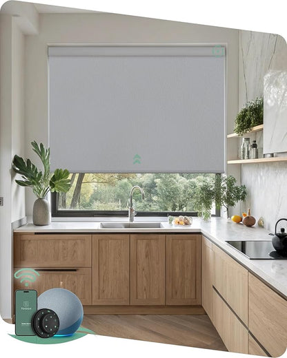 Yoolax Motorized Blinds with Remote, Waterproof Smart Blinds for Windows Blackout Automatic Shades Work with Alexa Remote Control Roller Window Shades with Valance, Custom Size (Vinyl-Light Grey)