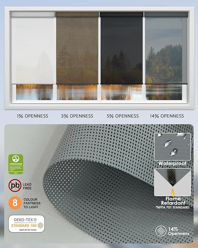Yoolax Motorized Solar Shades Light Filtering Motorized Blinds with Remote Smart Blinds Work with Alexa Flame Retardant Roller Shades for Windows Home Office Custom Size (14% Openness Cloud Gray)