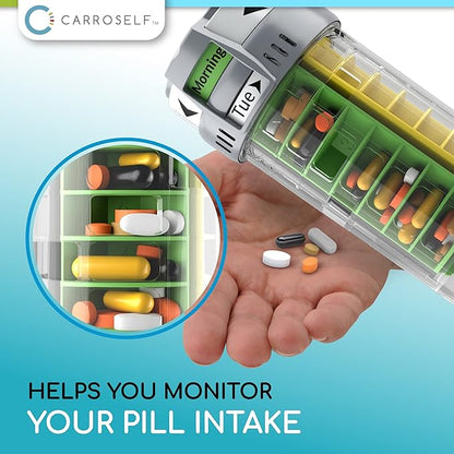 Smart Pill Dispenser for 4 Daily Doses – Weekly Pill Organizer with AM/PM Labels, Smooth-Sliding Cartridges, Medication Organizer for Adults & Seniors, Compact Pill Storage Box