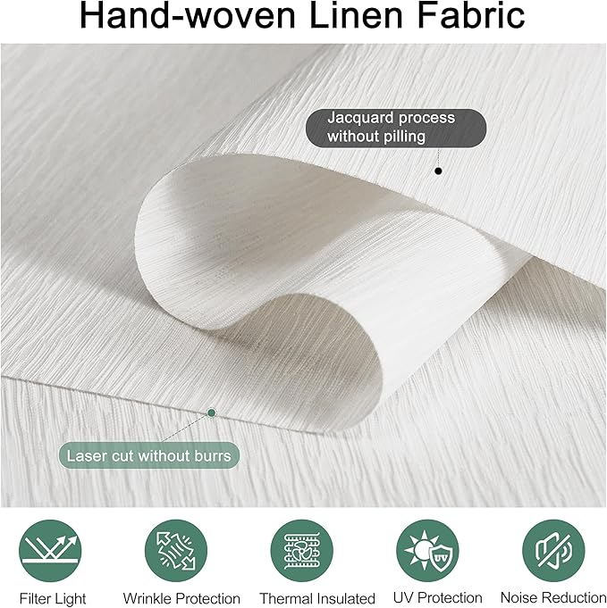 BERISSA Light Filtering Roller Shades for Windows, Cordless With Cassette Valance, Linen Blinds, Thermal Insulation for Home Door Office - White, 19" W x 48" H