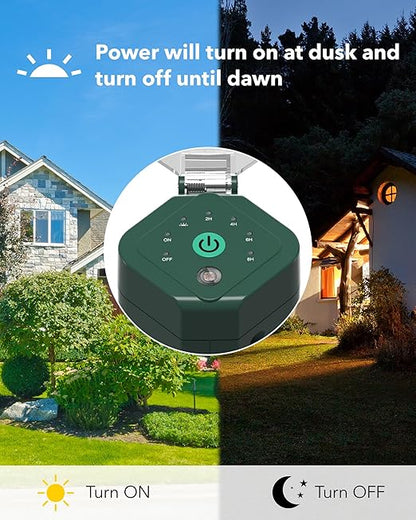 HBN Outdoor Power Strip Timer with Photocell, Countdown Yard Stake(2, 4, 6, 8 Hour),Outside Lights Timer Dusk to Dawn,Weatherproof Extension Cord for Halloween/Christmas Decoration Lights, 6 Outlets