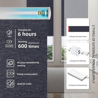 Motorized Roller Shade: 100% Blackout, Electric Blinds, Compatible with Alexa/Google Home/Apple Homekit, Custom Size, Noir Raven Black