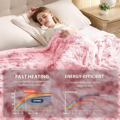 Homemate Electric Heated Blanket Twin Size - 62"x84" Heating Blanket Twin Size 1/2/4/6/8 Hours Auto-Off 10 Heat Level Over-Heat Protection Luxury Faux Fur Sherpa ETL Certification