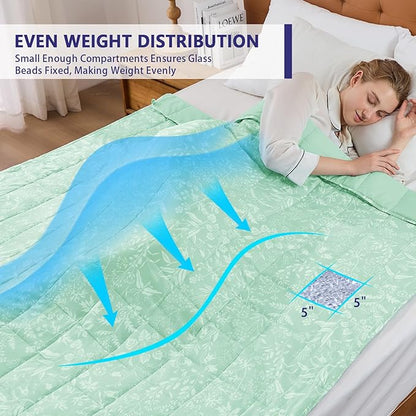 yescool Weighted Blanket for Adults (20 lbs, 48" x 72", Cerulean) Cooling Heavy Blanket for Sleeping Perfect for 140-160 lbs, Twin Size Breathable Blanket with Premium Glass Bead, Machine Washable