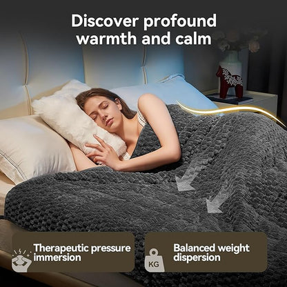 Weighted Blanket 15lbs for Adults, Queen Size Jacquard Sherpa Heavy Blanket for Calming and Relax, Dual Sided Ultra Soft Fuzzy Throw Blanket with Glass Beads, 60 x 80 inches, Dark Grey