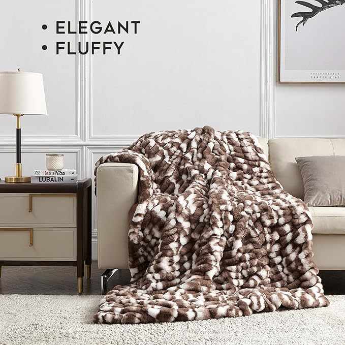 YnM Fluffy Faux Fur Weighted Blanket (Coffee, 50''x60'' 10lbs) Luxury & Fuzzy Weighted Blanket Throw