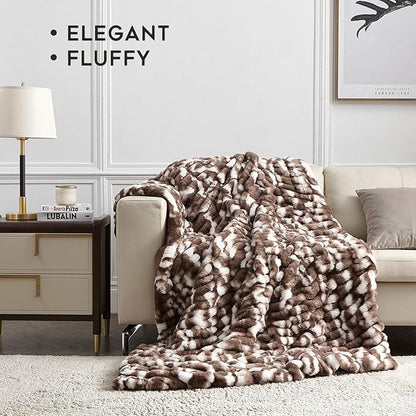 YnM Fluffy Faux Fur Weighted Blanket (Coffee, 50''x60'' 10lbs) Luxury & Fuzzy Weighted Blanket Throw