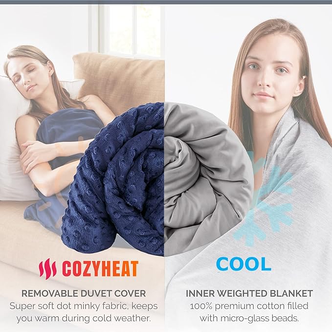 Degrees of Comfort Weighted Blanket 20 lbs Queen Size, Heavy Weighted Blankets for Adult, 1 x Cozy Heat Warm Minky Plush Washable Removable Cover Included, Micro Glass Beads Technology, 60x80 Navy