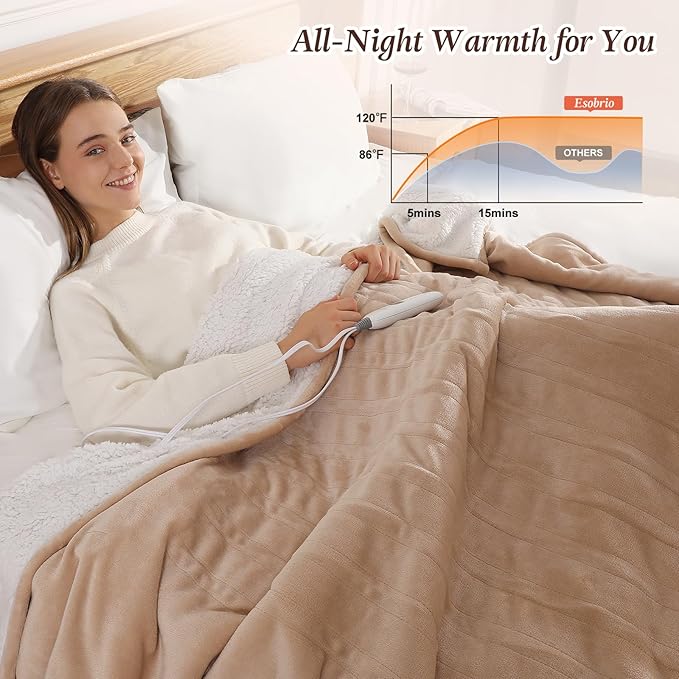 Full Size Heated Electric Blanket Heating Blanket - 72X84in Full Size Electric Blanket for Bed, Fast Heating and Over-Heat Protection Heated Blanket 5 Heat Levels, House Warming Gifts New Home (Beige)
