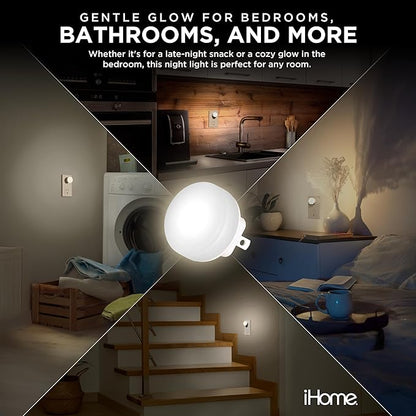 iHome Plug-in LED Night Lights 4-Pack, Dusk-to-Dawn Sensor, 3000K Warm Glow, Energy Saving, Great for Bedrooms, Hallways, Closets, Stairs, Kids’ Rooms (4-Pack White Lights)