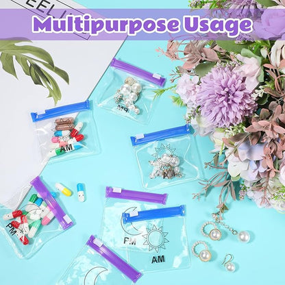 70 Pcs Weekly Pill Pouch Bags Zippered Reusable Medicine Organizer Set Self Sealing Medicine Organizer Travel Plastic Pill Bags with Slide Lock for Small Items Storage(Moon and Sun)
