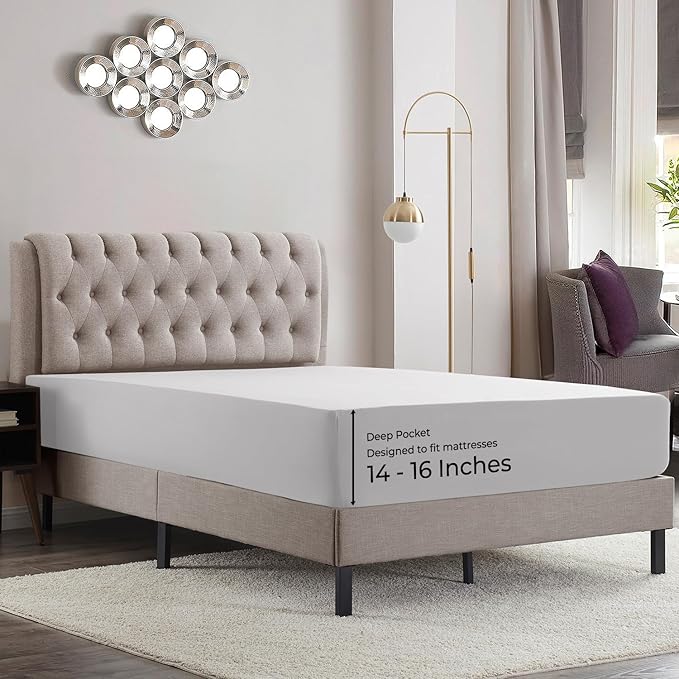 Empyrean 2 Pack King Fitted Sheets - Deep Pocket, Fits 14-16 Inch Mattress, Ultra Soft Microfiber, Fade & Wrinkle Resistant, Shrinkproof, Durable Sheets, Light Grey