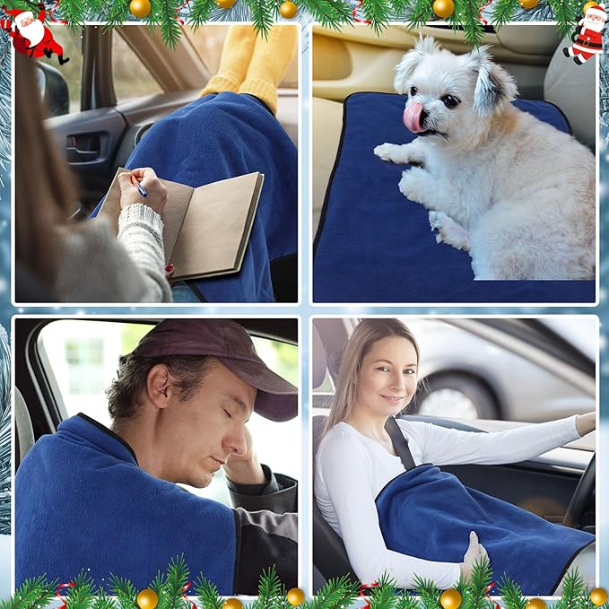 Tuanse 2 Pcs USB Heated Blanket 25"x35" Small Portable 5v 3 Setting Electric Blanket with Timer and Temperature Controller Winter Wearable Recharge Throw for Travel Home(Navy Blue)