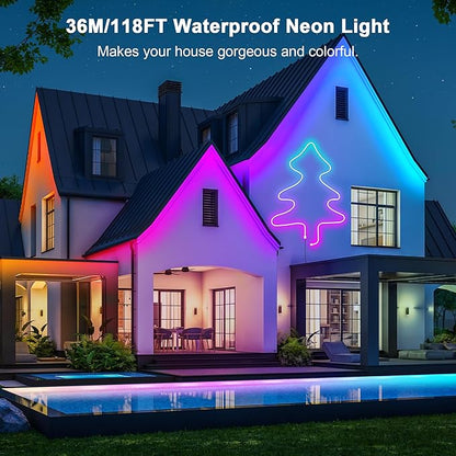 Cozylady 120Ft (60Ft * 2 Rolls) RGB LED Neon Rope Lights for Bedroom, 36m LED Strip Lamp with Double Sided Adhesive Tape, App/Remote Control DIY Lights Decorate The Outdoor and Indoor of Your Home