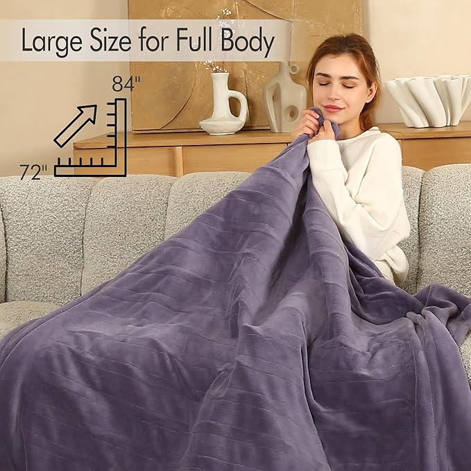 Electric Blanket Heated Throw - 72"x84" Double Sided Extremely Soft Coral Fleece Heated Blanket, Washable Heating Blanket with 1-10 Hours Adjustable Timer & 6 Heating Levels, Lavender Purple