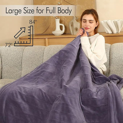Electric Blanket Heated Throw - 72"x84" Double Sided Extremely Soft Coral Fleece Heated Blanket, Washable Heating Blanket with 1-10 Hours Adjustable Timer & 6 Heating Levels, Lavender Purple