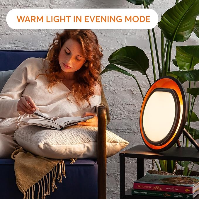 Lumie Halo | 10,000 Lux Light Therapy Lamp for Winter Blues Relief, Mood Boost, and Energy | Adjustable Brightness and Color Temperature | Simulates Natural Sunlight | Black/Copper