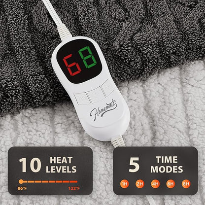Homemate Electric Heated Blanket Twin - 62"x84" Heating Bed Blankets Throw with 10 Heating Levels 8 Hours Auto Off Fast Heating Over-Heated Protection Ultra Soft Warm Flannel ETL Certified