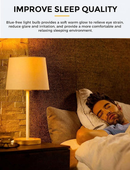 L LOHAS LED Sleep aid Amber Light Bulbs, Blue Light Blocking, A19 9W(60 Watt Equivalent) Dim Light Bulbs, 1800K Warm Light Bulb, E26 Base, 4 Pack