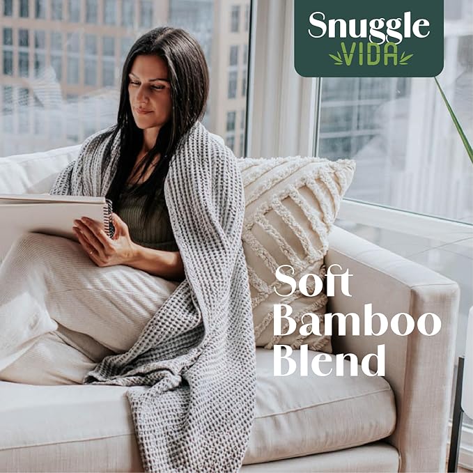 SNUGGLEVIDA Bamboo Cooling Blanket - Temperature Regulating Waffle Blanket for Comfortable Sleep - Throw for Sensitive Skin - Hypoallergenic, Breathable, Machine Washable