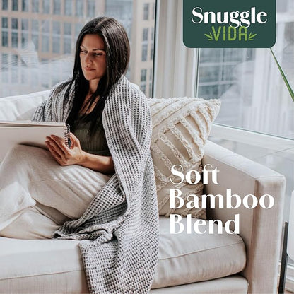 SNUGGLEVIDA Bamboo Cooling Blanket - Temperature Regulating Waffle Blanket for Comfortable Sleep - Throw for Sensitive Skin - Hypoallergenic, Breathable, Machine Washable
