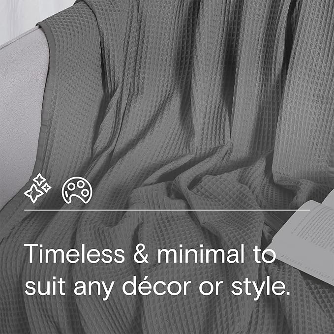 DOZ Waffle Bed Blanket, 50% Viscose Derived from Bamboo and 50% Cotton Blend, Throw Blanket for Couch and Sofa, Lightweight, Ultra Soft, Breathable, Summer Blanket (Storm, King/Cal King (104"x90"))