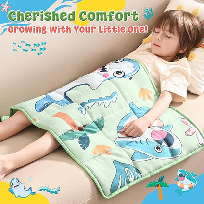 anfie Weighted Lap Pad 2 Pounds, Weighted Blanket (30"*40") Cooling Blanket for Sleeping,Weighted Throw Blanket for Travel Indoor Outdoor (Green Shark)