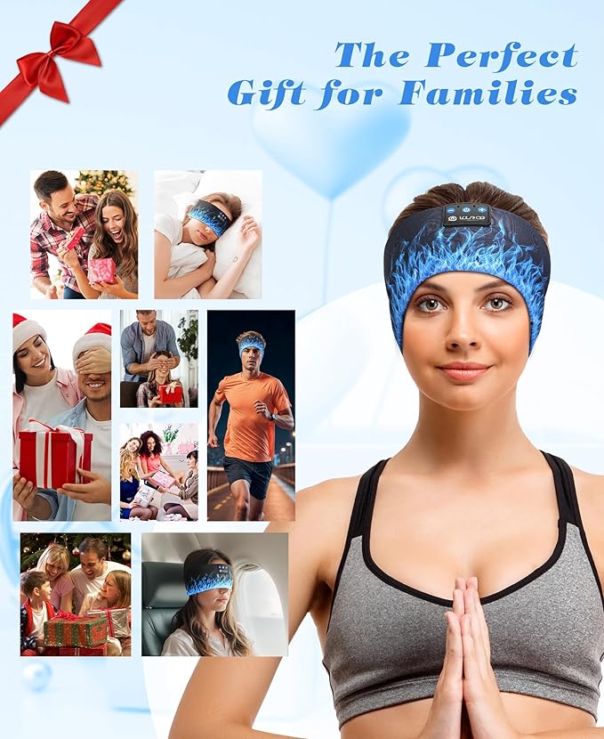 LOVE EYE Sleep Headphones Wireless Headband Headphones Bluetooth 5.4 for Side Sleeper Bluetooth Headband Earphones for Sports for tech Gadgets Gifts (Flame Blue)