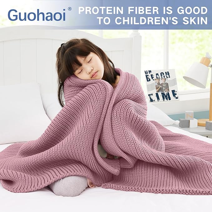 Guohaoi Knitted Weighted Blanket for Adults (Muted Pink 48"x72" 20lbs) No Beads Cooling Throw Blanket for Hot Sleepers, Home Decor Breathable Chunky Knit Heavy Blanket Use on Full Size Bed