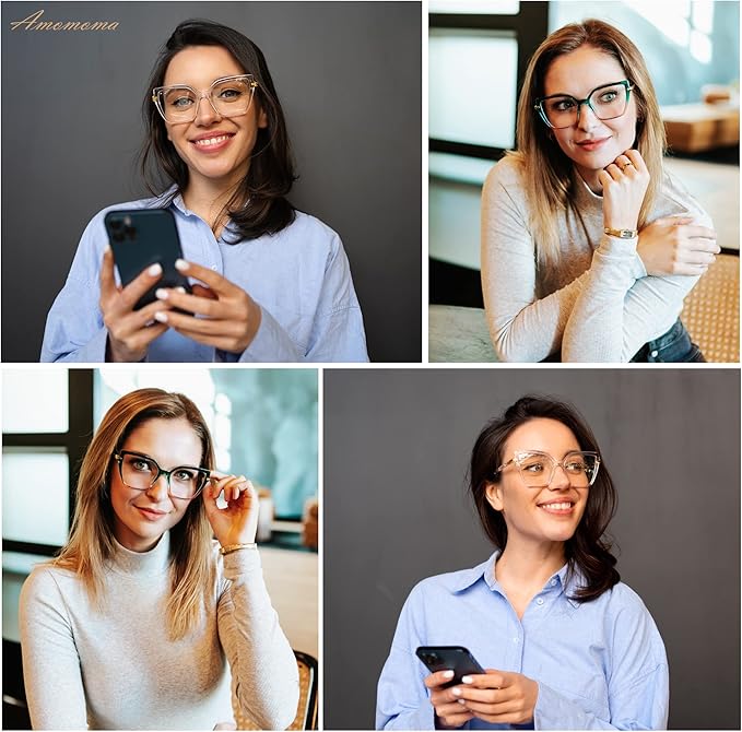 AMOMOMA Trendy Square Blue Light Blocking Reading Glasses for Women Women's Readers Spring Hinge AM6082