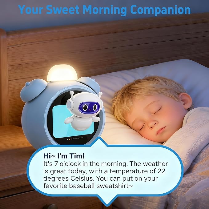 AI Kids Alam Cleck with Voice Control, Children's Focus Ready to Rise Sleep Trainer, AI Assistant Smart Cleck, Sound Machine OK to Wake for Toddlers Kids, Digital Partner for Girls Boys