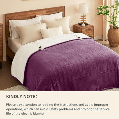 Homemate Electric Heated Blanket Full - 72"x84" Heating Bed Blankets Throw with 10 Heating Levels 8 Hours Auto Off Fast Heating Over-Heated Protection Ultra Soft Warm Flannel ETL Certified Purple