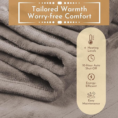 Electric Heated Blanket 62"x84" Twin Size Flannel Heated Blanket, Cozy & Warm for All Night, 4 Heat Settings & 10 Hours Auto Off, Machine Washable, Linen